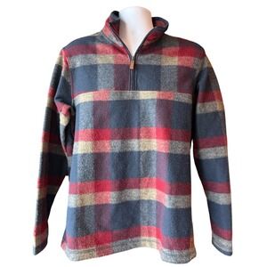 John Wayne Stock & Supply Plaid Fleece Pullover Quarter Zip Western Size Medium